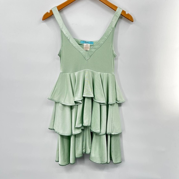 Marciano Vintage 90's Tiered Ruffle V-Neck Dress in Mint Green Size XS - Picture 2 of 6